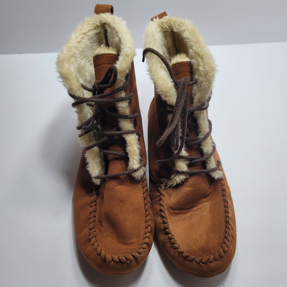 Avanti Women Men Brown Faux Fur Lined Moccasin Ankle Boots 11 Snowflake Sole